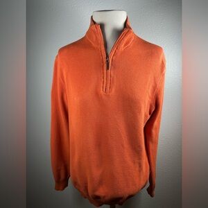 Club Room Men’s Orange Quarter-Zip Textured Cotton Sweater - Size Large